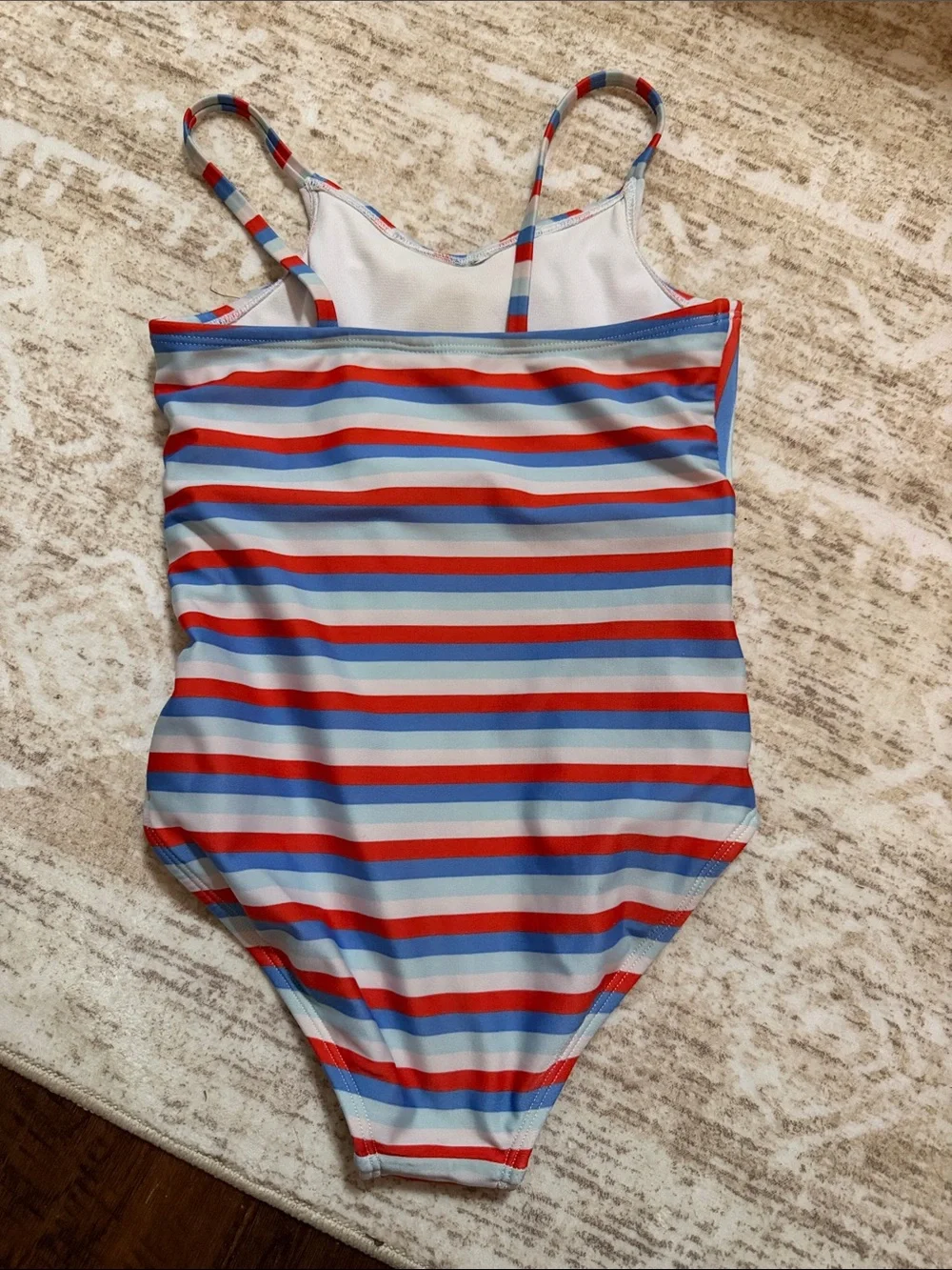 Girls' Red & Blue Striped One-Piece Swimsuit